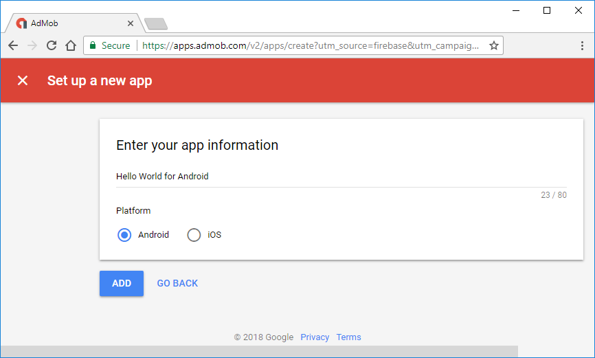 Add App Details in AdMob