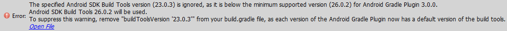 Android Build Tools Version Message