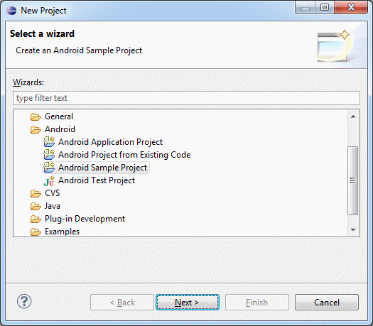 Select Android Sample Project