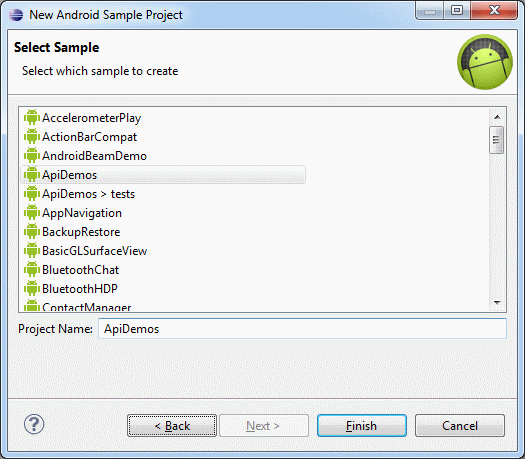 Select the Android Sample To Load into a Project
