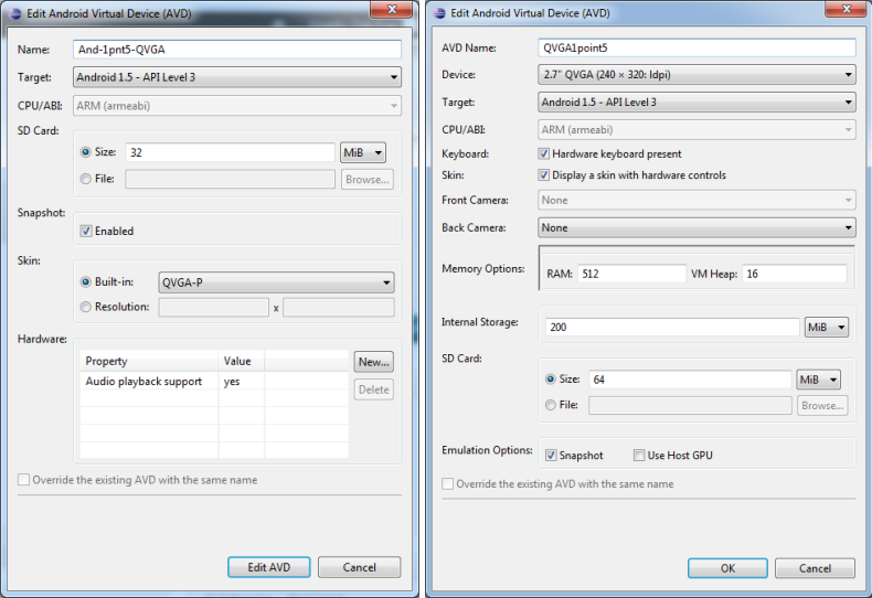 Different AVD Edit Dialogs When Dealing with No AVD Sound