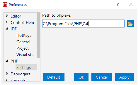 CodeLobster PHP path