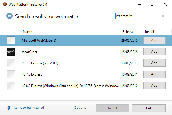 WebMatrix in WebPI