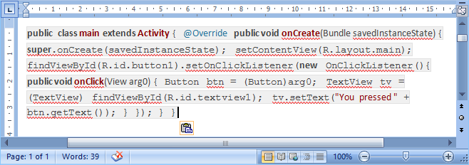 Pasted Code in Word