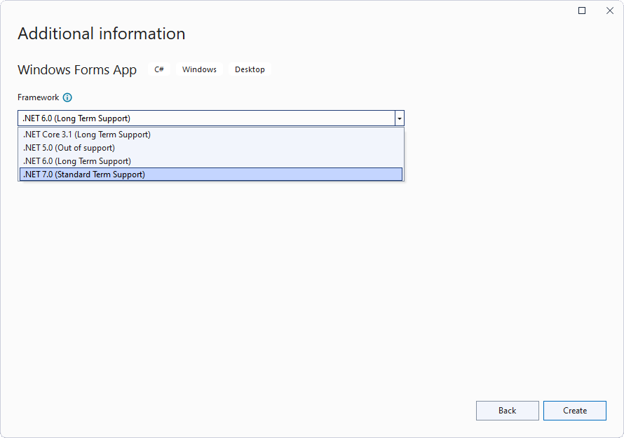 Pick .NET Version in Visual Studio