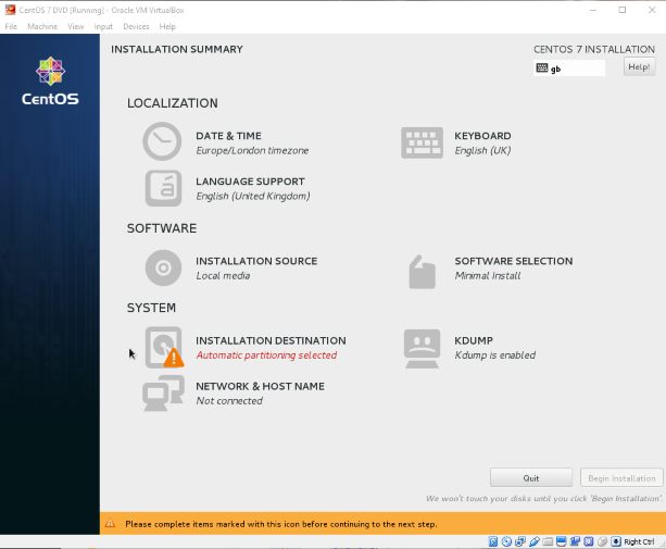 Confirm CentOS Installation Destination.