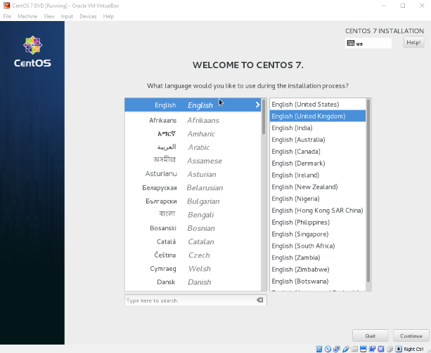 Select CentOS Language