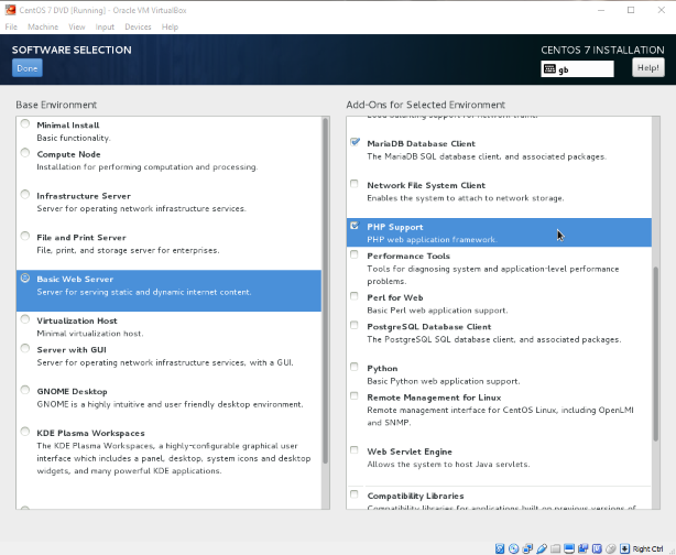 Select CentOS Basic Web Server Software