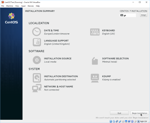 CentOS Installation Summary