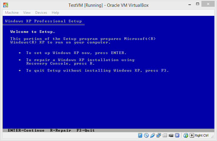 Installing an XP VM