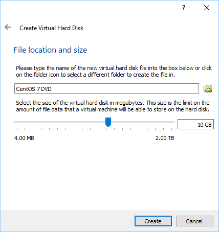 Set VM's hard disk size.