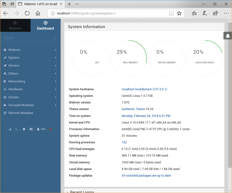 Webmin Installed and Running on CentOS VPS