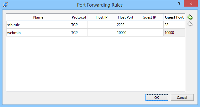 Webmin VirtualBox NAT Rule