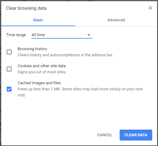 Chrome Clear Browsing Data