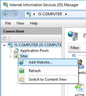 Define a new IIS website