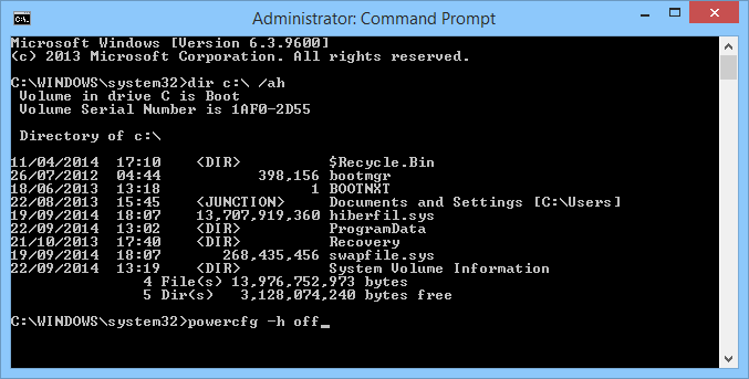 List Windows hiberfil.sys